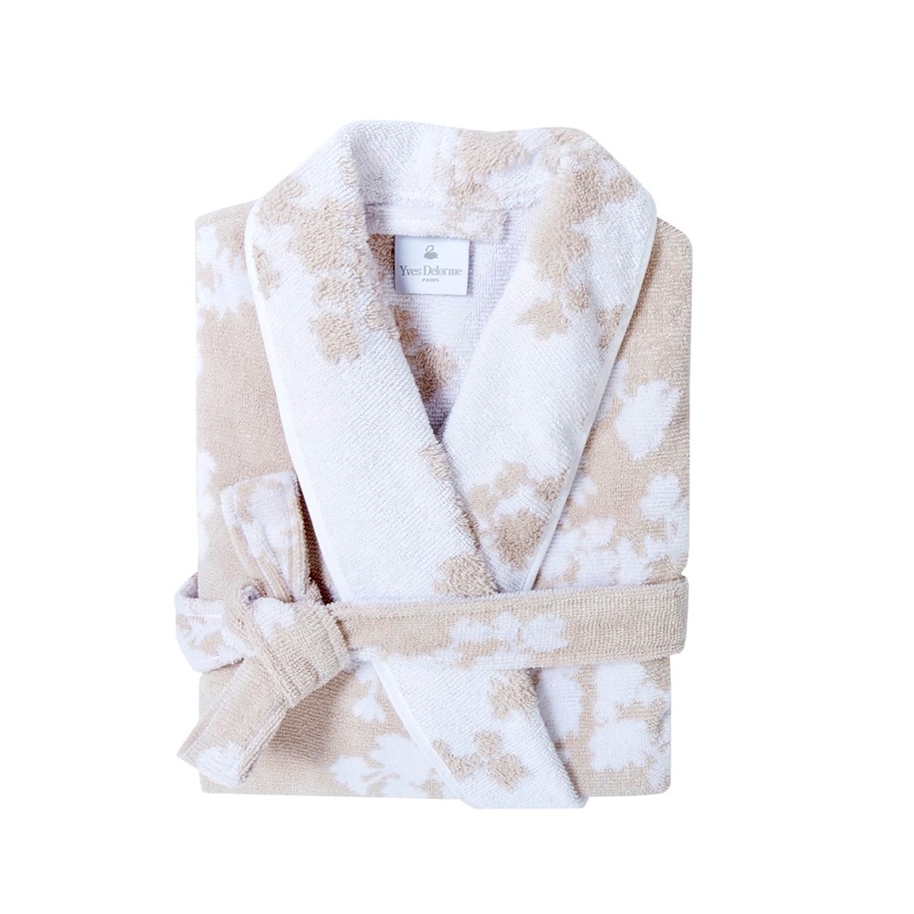 NWT YVES DELORME FLORAL ROBE S Light tan / cream / white